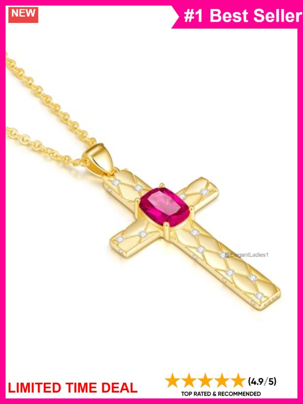 S925 Sterling Silver Cross Birthstone Necklace July Ruby Pendant Gift